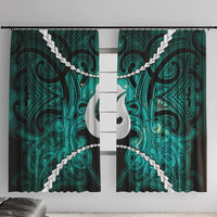 Maori Matariki Hei Matau Turquoise Window Curtain Maori Kowhaiwhai Pattern Galaxy LT01 With Hooks Turquoise - Polynesian Pride