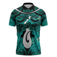 Personalised Maori Matariki Hei Matau Turquoise Zipper Polo Shirt Maori Kowhaiwhai Pattern Galaxy LT01 Turquoise - Polynesian Pride