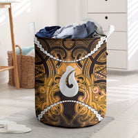 Maori Matariki Hei Matau Kowhai Laundry Basket Maori Kowhaiwhai Pattern Galaxy LT01 Yellow - Polynesian Pride