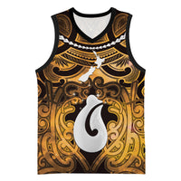 Personalised Maori Matariki Hei Matau Kowhai Basketball Jersey Maori Kowhaiwhai Pattern Galaxy LT01 Unisex Yellow - Polynesian Pride