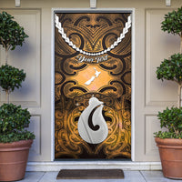 Personalised Maori Matariki Hei Matau Kowhai Door Cover Maori Kowhaiwhai Pattern Galaxy LT01 Yellow - Polynesian Pride