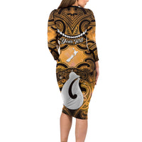 Personalised Maori Matariki Hei Matau Kowhai Family Matching Long Sleeve Bodycon Dress and Hawaiian Shirt Maori Kowhaiwhai Pattern Galaxy