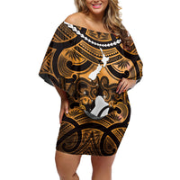 Personalised Maori Matariki Hei Matau Kowhai Family Matching Off Shoulder Short Dress and Hawaiian Shirt Maori Kowhaiwhai Pattern Galaxy