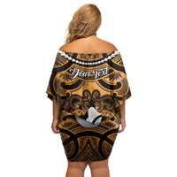 Personalised Maori Matariki Hei Matau Kowhai Family Matching Off Shoulder Short Dress and Hawaiian Shirt Maori Kowhaiwhai Pattern Galaxy