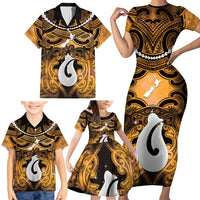 Personalised Maori Matariki Hei Matau Kowhai Family Matching Short Sleeve Bodycon Dress and Hawaiian Shirt Maori Kowhaiwhai Pattern Galaxy