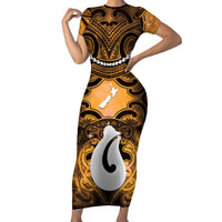 Personalised Maori Matariki Hei Matau Kowhai Family Matching Short Sleeve Bodycon Dress and Hawaiian Shirt Maori Kowhaiwhai Pattern Galaxy