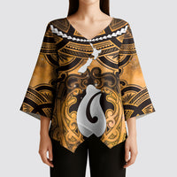Personalised Maori Matariki Hei Matau Kowhai Kimono Sleeve Blouse Maori Kowhaiwhai Pattern Galaxy LT01 - Polynesian Pride