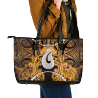 Maori Matariki Hei Matau Kowhai Leather Tote Bag Maori Kowhaiwhai Pattern Galaxy LT01 - Polynesian Pride
