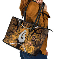 Maori Matariki Hei Matau Kowhai Leather Tote Bag Maori Kowhaiwhai Pattern Galaxy LT01 - Polynesian Pride