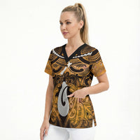 Personalised Maori Matariki Hei Matau Kowhai Scrub Top Maori Kowhaiwhai Pattern Galaxy LT01 - Polynesian Pride