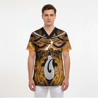 Personalised Maori Matariki Hei Matau Kowhai Scrub Top Maori Kowhaiwhai Pattern Galaxy LT01 - Polynesian Pride