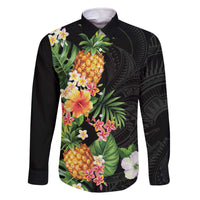 Hawaii Pineapple Tropical Family Matching Off The Shoulder Long Sleeve Dress and Hawaiian Shirt Colorful Hibiscus Plumeria