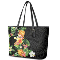 Hawaii Pineapple Tropical Leather Tote Bag Colorful Hibiscus Plumeria LT01 - Polynesian Pride