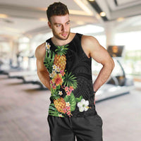 Hawaii Pineapple Tropical Men Tank Top Colorful Hibiscus Plumeria LT01 Black - Polynesian Pride