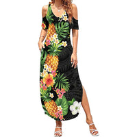 Hawaii Pineapple Tropical Summer Maxi Dress Colorful Hibiscus Plumeria LT01 Women Black - Polynesian Pride