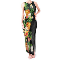 Hawaii Pineapple Tropical Tank Maxi Dress Colorful Hibiscus Plumeria LT01 Women Black - Polynesian Pride