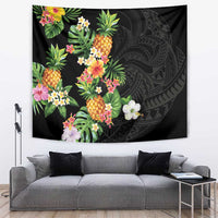 Hawaii Pineapple Tropical Tapestry Colorful Hibiscus Plumeria LT01 Black - Polynesian Pride