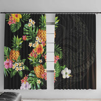 Hawaii Pineapple Tropical Window Curtain Colorful Hibiscus Plumeria LT01 With Hooks Black - Polynesian Pride
