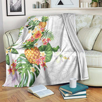 Hawaii Pineapple Tropical Blanket Luminous Hibiscus Plumeria LT01 White - Polynesian Pride