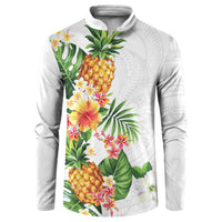 Hawaii Pineapple Tropical Button Sweatshirt Luminous Hibiscus Plumeria LT01 White - Polynesian Pride
