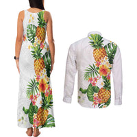 Hawaii Pineapple Tropical Couples Matching Tank Maxi Dress and Long Sleeve Button Shirt Luminous Hibiscus Plumeria LT01 - Polynesian Pride