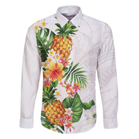 Hawaii Pineapple Tropical Family Matching Off Shoulder Short Dress and Hawaiian Shirt Luminous Hibiscus Plumeria
