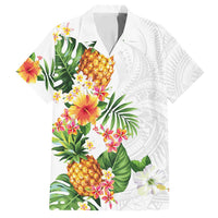 Hawaii Pineapple Tropical Family Matching Puletasi and Hawaiian Shirt Luminous Hibiscus Plumeria LT01 Dad's Shirt - Short Sleeve White - Polynesian Pride