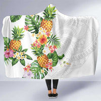 Hawaii Pineapple Tropical Hooded Blanket Luminous Hibiscus Plumeria LT01 One Size White - Polynesian Pride
