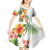 Hawaii Pineapple Tropical Kid Short Sleeve Dress Luminous Hibiscus Plumeria