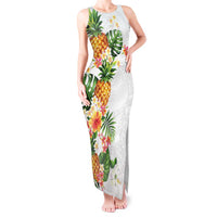 Hawaii Pineapple Tropical Tank Maxi Dress Luminous Hibiscus Plumeria LT01 Women White - Polynesian Pride