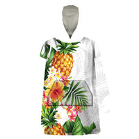 Hawaii Pineapple Tropical Wearable Blanket Hoodie Luminous Hibiscus Plumeria LT01 One Size White - Polynesian Pride