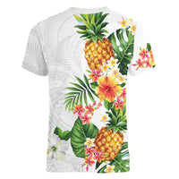 Hawaii Pineapple Tropical Women V-Neck T-Shirt Luminous Hibiscus Plumeria LT01 - Polynesian Pride