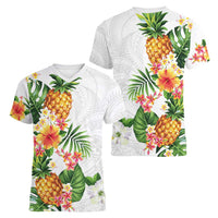 Hawaii Pineapple Tropical Women V-Neck T-Shirt Luminous Hibiscus Plumeria LT01 - Polynesian Pride