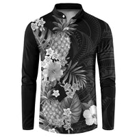 Hawaii Pineapple Tropical Button Sweatshirt Neutral Hibiscus Plumeria LT01 Black - Polynesian Pride
