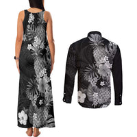 Hawaii Pineapple Tropical Couples Matching Tank Maxi Dress and Long Sleeve Button Shirt Neutral Hibiscus Plumeria LT01 - Polynesian Pride