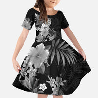 Hawaii Pineapple Tropical Family Matching Tank Maxi Dress and Hawaiian Shirt Neutral Hibiscus Plumeria LT01 Daughter's Dress Black - Polynesian Pride
