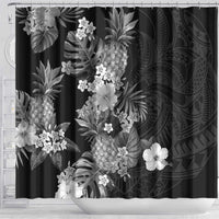 Hawaii Pineapple Tropical Shower Curtain Neutral Hibiscus Plumeria