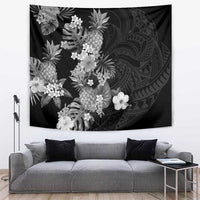 Hawaii Pineapple Tropical Tapestry Neutral Hibiscus Plumeria LT01 Black - Polynesian Pride