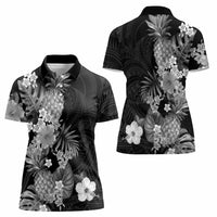 Hawaii Pineapple Tropical Women Polo Shirt Neutral Hibiscus Plumeria