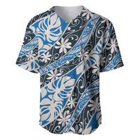 Ninamu Tahiti Tiare Monstera Baseball Jersey Polynesian Pattern Curve Style LT01 Blue - Polynesian Pride
