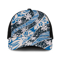 Ninamu Tahiti Tiare Monstera Baseball Net Cap Polynesian Pattern Curve Style LT01 One Size Black Blue - Polynesian Pride