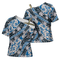 Ninamu Tahiti Tiare Monstera Cross Shoulder Shirt Polynesian Pattern Curve Style LT01 - Polynesian Pride