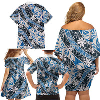 Ninamu Tahiti Tiare Monstera Family Matching Off Shoulder Short Dress and Hawaiian Shirt Polynesian Pattern Curve Style - Polynesian Pride