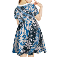 Ninamu Tahiti Tiare Monstera Kid Short Sleeve Dress Polynesian Pattern Curve Style LT01 - Polynesian Pride
