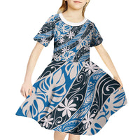 Ninamu Tahiti Tiare Monstera Kid Short Sleeve Dress Polynesian Pattern Curve Style LT01 - Polynesian Pride