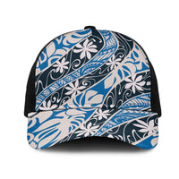 Ninamu Tahiti Tiare Monstera Mesh Trucker Cap Polynesian Pattern Curve Style LT01 One Size Black Blue - Polynesian Pride