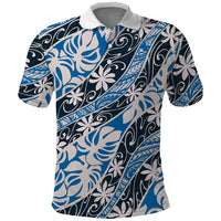 Ninamu Tahiti Tiare Monstera Polo Shirt Polynesian Pattern Curve Style LT01 Blue - Polynesian Pride