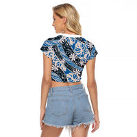 Ninamu Tahiti Tiare Monstera Raglan Cropped T Shirt Polynesian Pattern Curve Style LT01 - Polynesian Pride