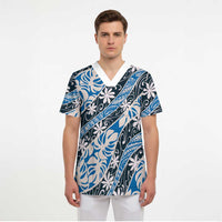 Ninamu Tahiti Tiare Monstera Scrub Top Polynesian Pattern Curve Style - Polynesian Pride