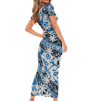 Ninamu Tahiti Tiare Monstera Short Sleeve Bodycon Dress Polynesian Pattern Curve Style LT01 - Polynesian Pride